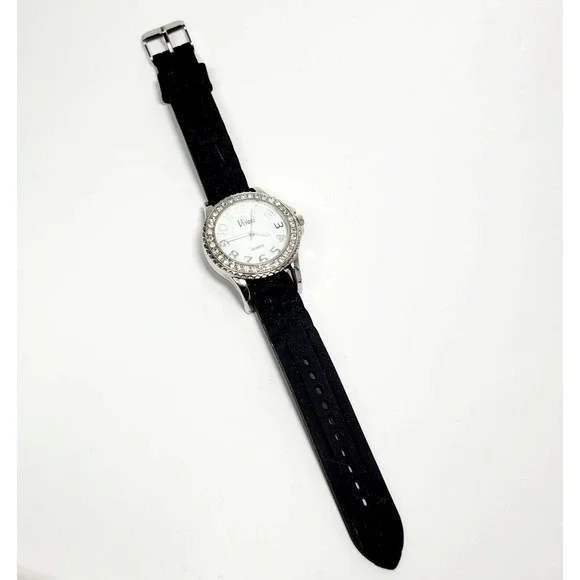 Vivani Womens Watch Rhinestone Crystal Face Rubber Band New Battery Works Great! - Picture 10 of 12